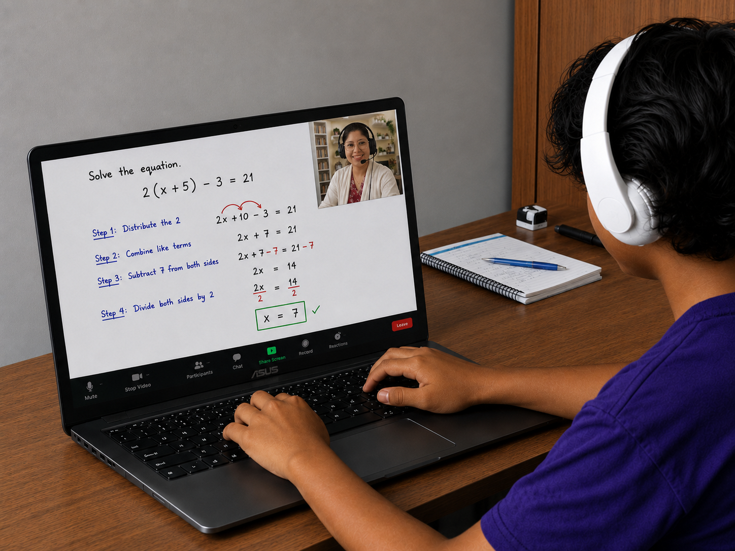 Student receiving personalized online tutoring